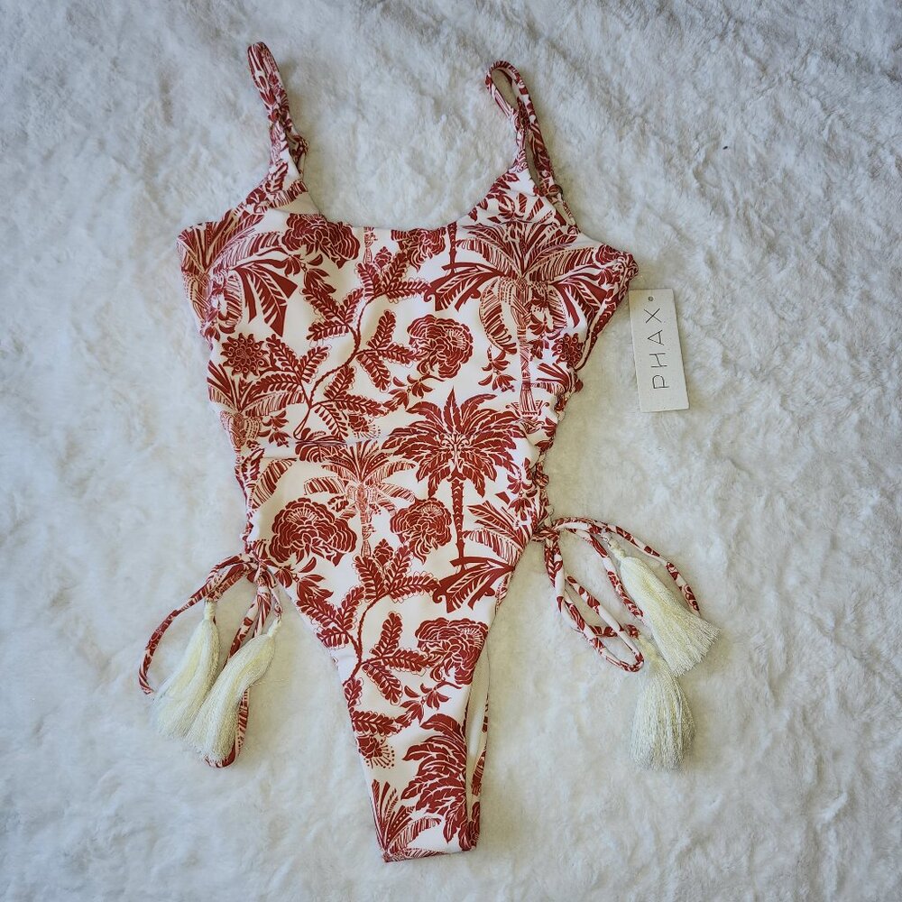 PHAX One Piece- Tropical Pattern- Waist Corset/Lace up Detail - Size XS